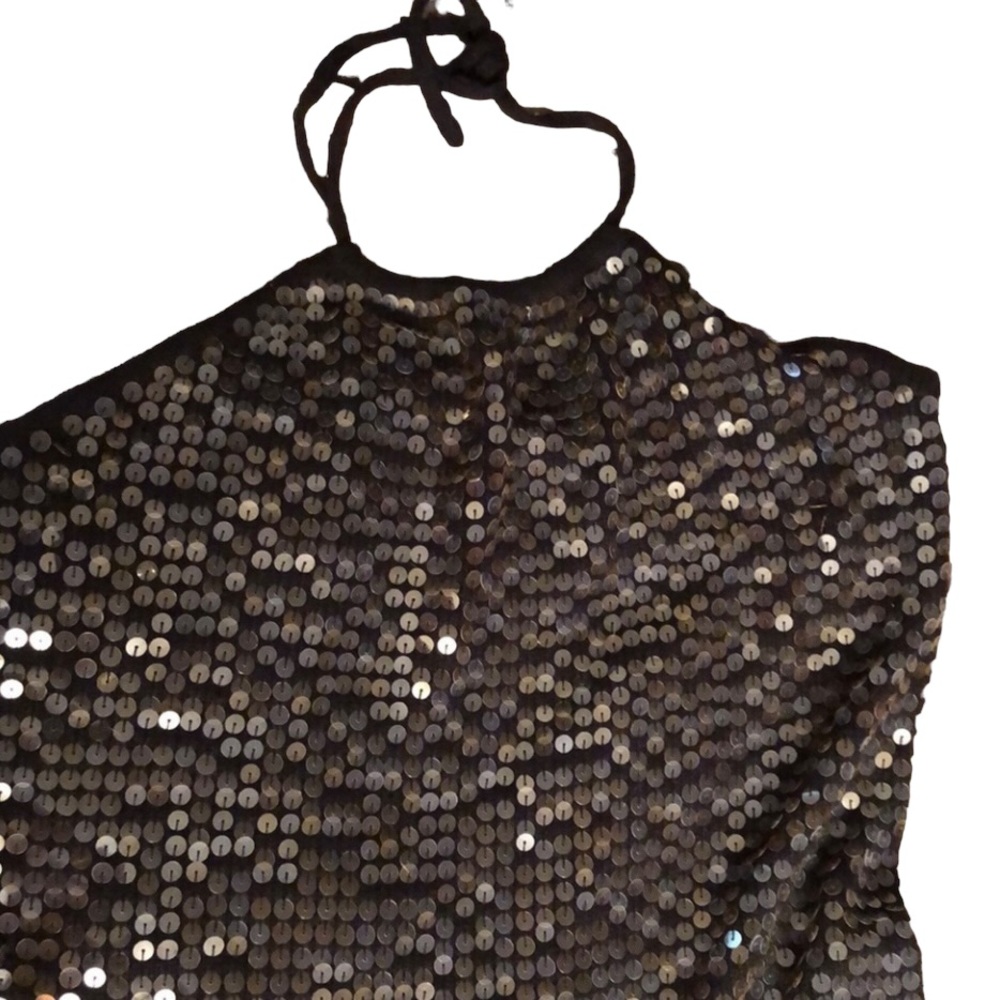 FUBU size 1x black sequin knit halter sequin Front great vintage piece